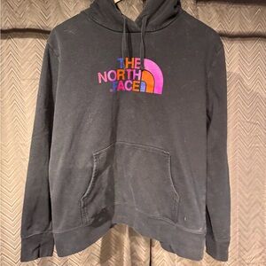 The North Face Charcoal Hoodie with Pink and Orange Logo